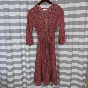 Max Studio Red Patterned Long Sleeve Dress Small Like New